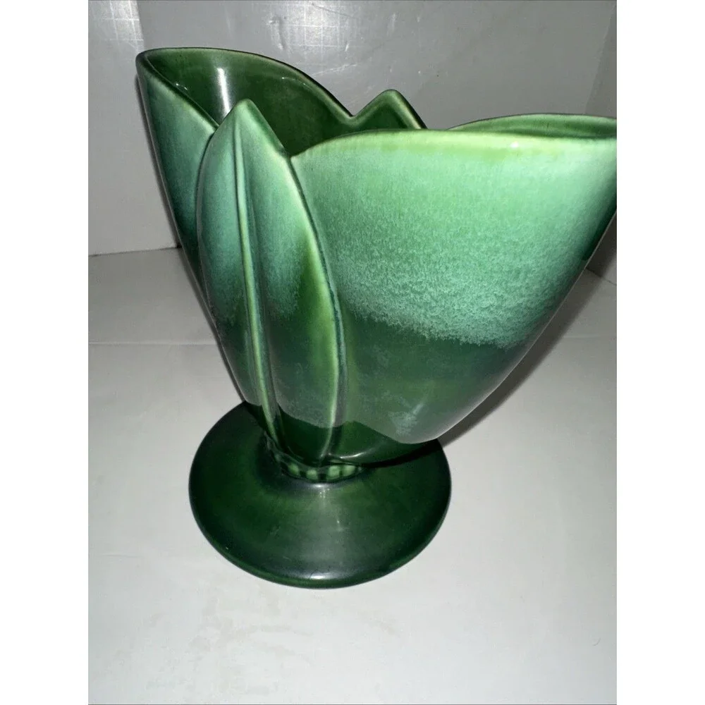 Amazing MCM Royal HAEGER - Art Deco TULIP FAN VASE GREEN Flower-Ware R1523